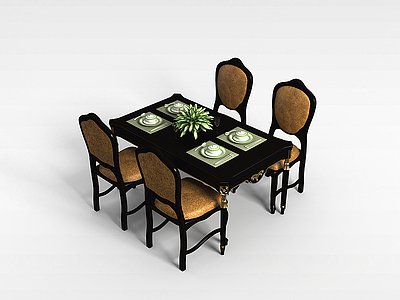 4人餐桌椅组合模型3d模型