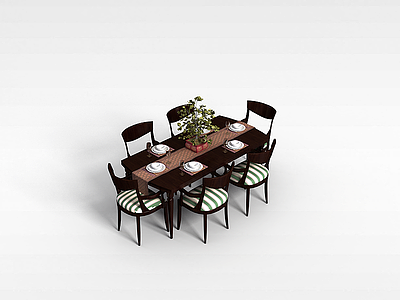 3d餐厅实木桌椅模型