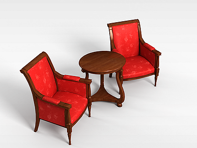 3d红色桌椅组合模型