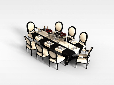 3d美式古典餐桌椅模型