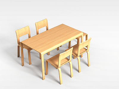 3d简易实木桌椅模型