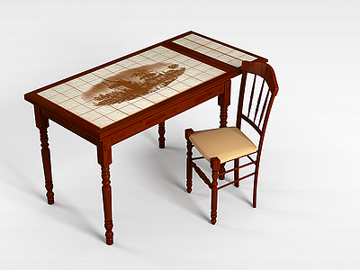 中式写字桌椅模型3d模型