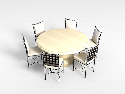 3d象牙白桌椅组合模型