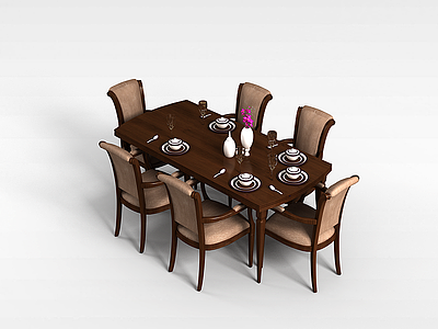 欧式实木餐桌椅组合模型3d模型