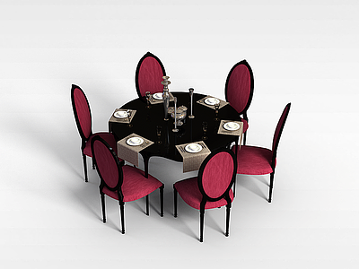 3d饭店餐桌椅组合模型