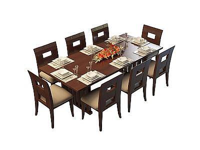 中式实木餐桌椅模型3d模型
