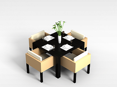 3d4人餐厅桌椅组合模型