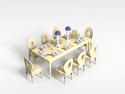 3d时尚餐桌椅组合模型