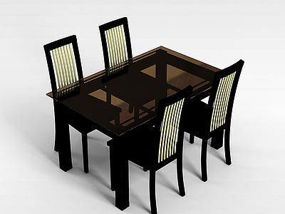 3d中式4人桌椅模型