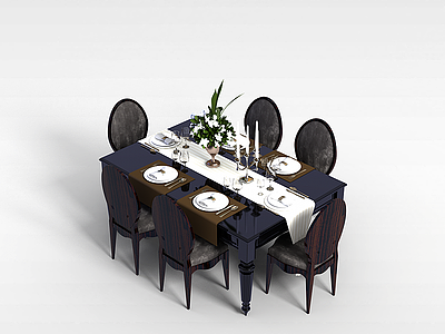 3d高档餐桌椅组合模型
