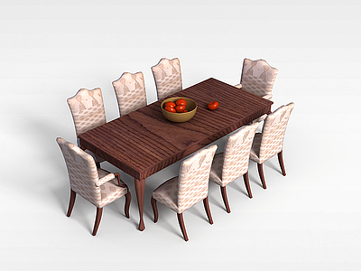 简约八人餐桌椅模型3d模型