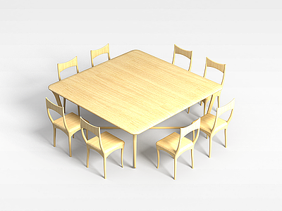 3d多人木质桌椅模型