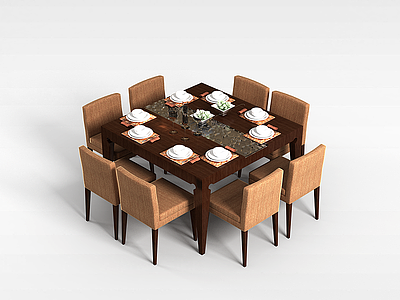 3d现代方形桌椅模型