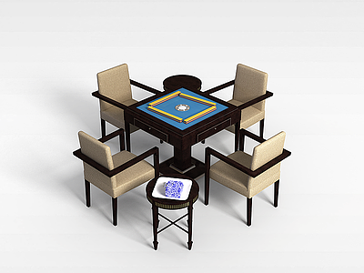 3d中式麻将桌椅模型