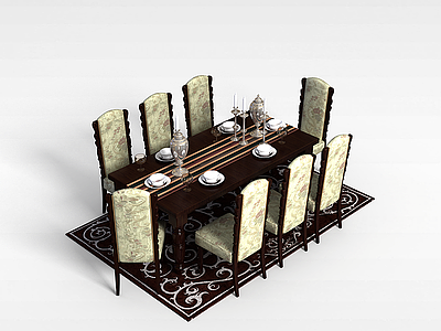 3d8人餐桌椅模型