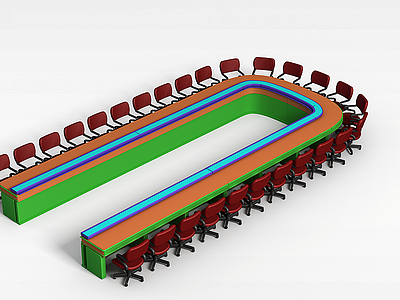 3dU型会议桌椅模型