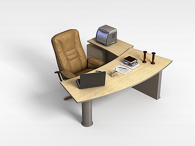 3d简约老板桌椅模型