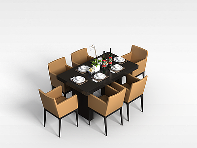 3d餐厅桌椅组合模型