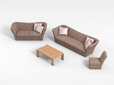 3d布艺沙发茶几组合模型