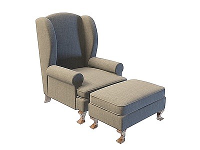 欧式单人沙发和沙发凳模型3d模型