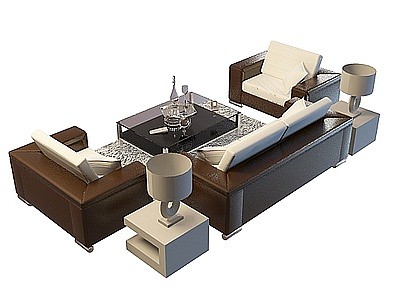 皮艺沙发茶几组合模型3d模型
