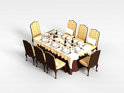 3d八人餐桌椅模型