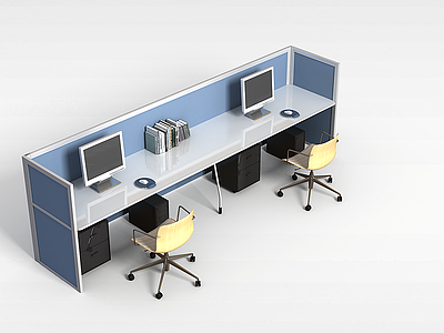 3d双人办公桌椅模型