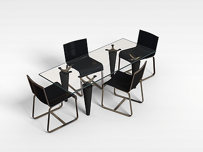 3d四人会议桌椅模型