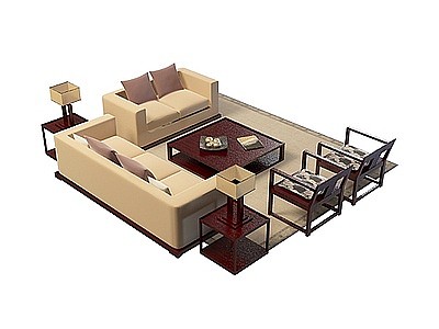 中西结合沙发茶几模型3d模型