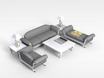 皮质沙发茶几组合模型3d模型