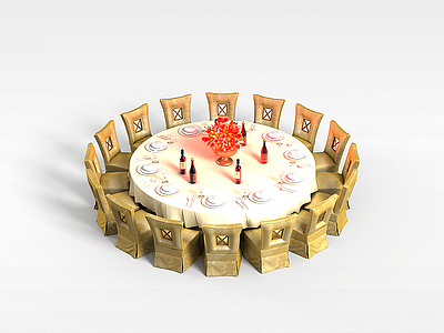圆形餐桌椅组合模型3d模型