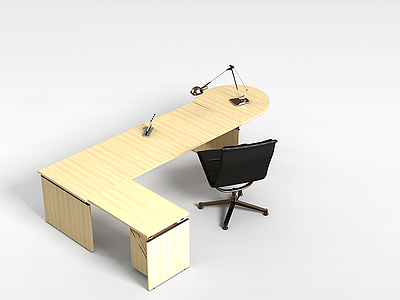 3dL形桌椅组合模型