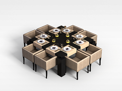 3d方形桌椅组合模型