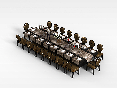 3d多人桌椅组合模型