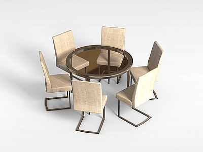 3d六人桌椅组合模型