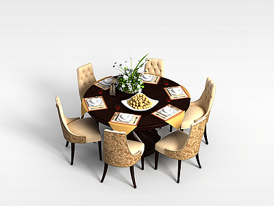 3d西餐厅桌椅组合模型