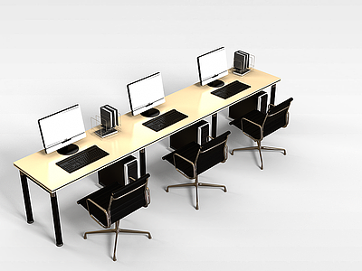三人办公桌椅组合模型3d模型