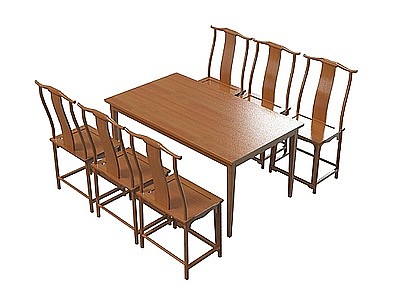 3d木质桌椅组合免费模型