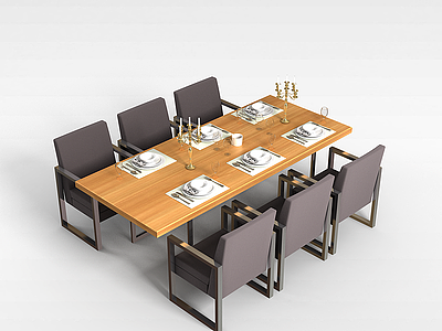 3d西餐厅桌椅组合模型