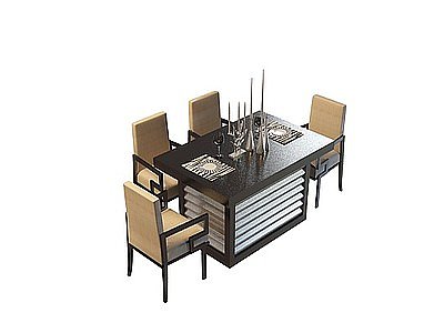 3d简约新中式桌椅组合免费模型
