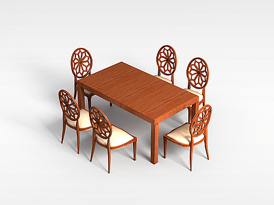 3d中式木质桌椅组合模型