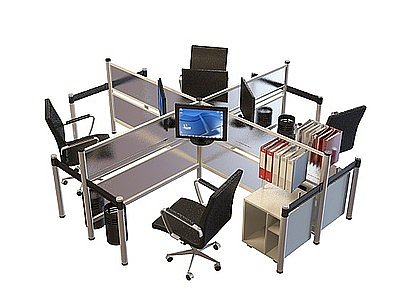 办公桌椅组合模型3d模型