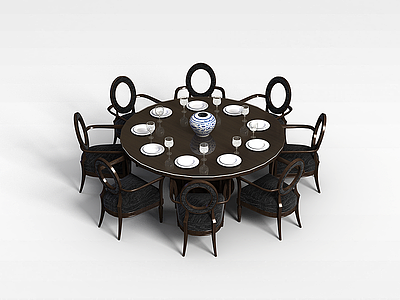3d圆形餐桌椅组合模型