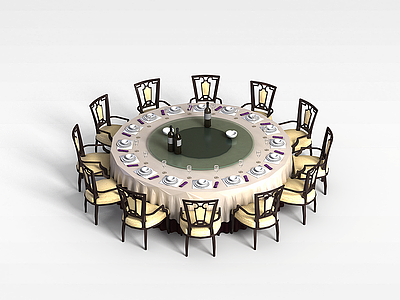 3d餐馆12人桌椅模型