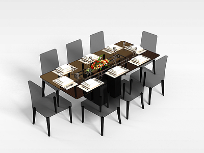 3d八人桌椅组合模型