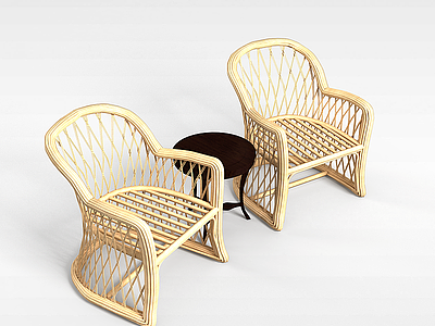 藤编桌椅组合模型3d模型