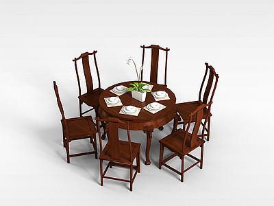 圆形木桌椅模型3d模型