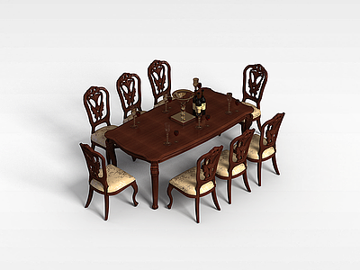 3d红木餐桌椅组合模型