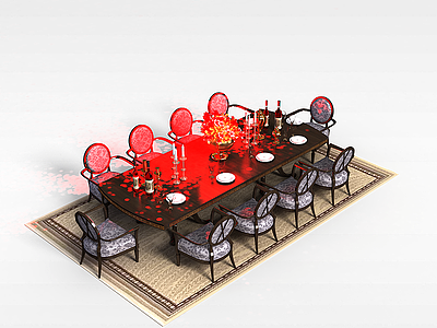 超大餐桌椅组合模型3d模型