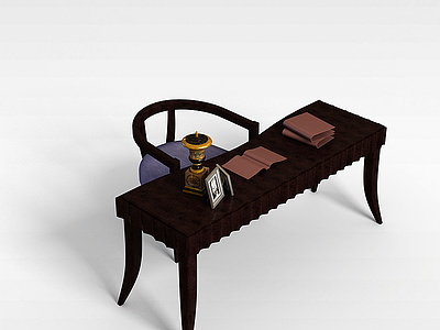 3d木制桌椅组合模型
